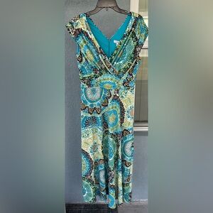 Liz Claiborne Empire Waist V-neck Stretchy Boho Style Midi Dress Size 14